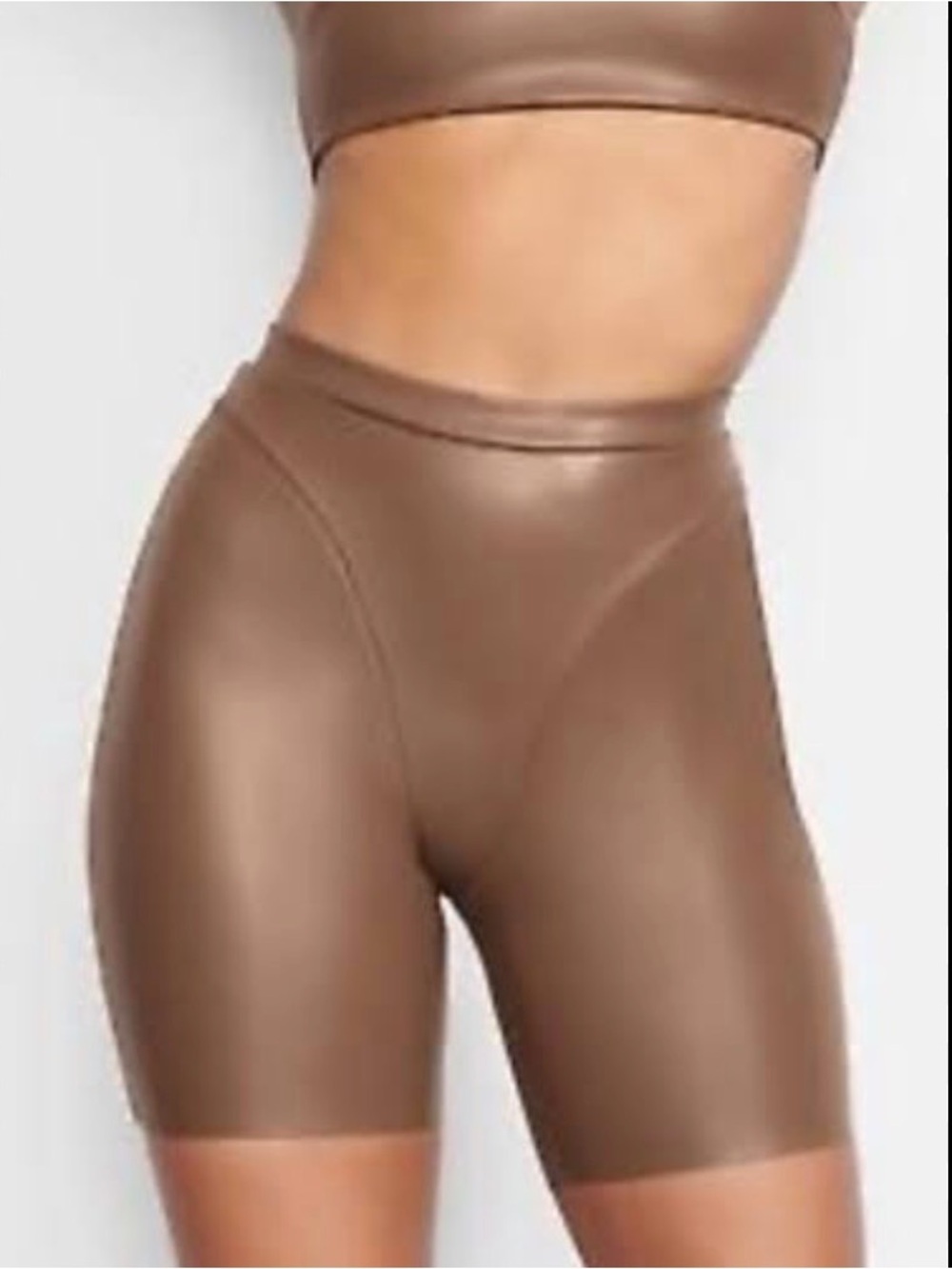 SKIMS Faux Leather High-Waist Bike Shorts — Chestnut